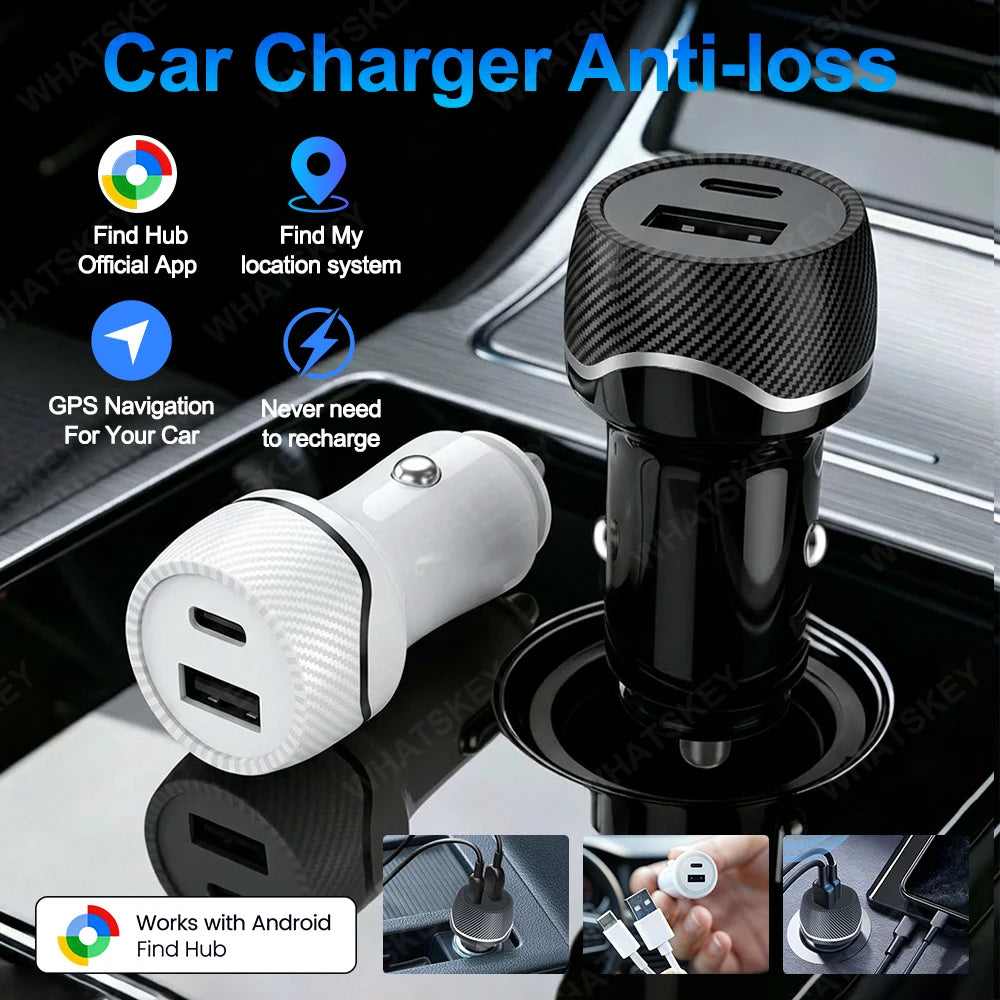Car Charge GPS Locator Tracker Fast Charging USB Type C Car Charger Adapter Work With Android Google Find My APP Vehicle Tracker