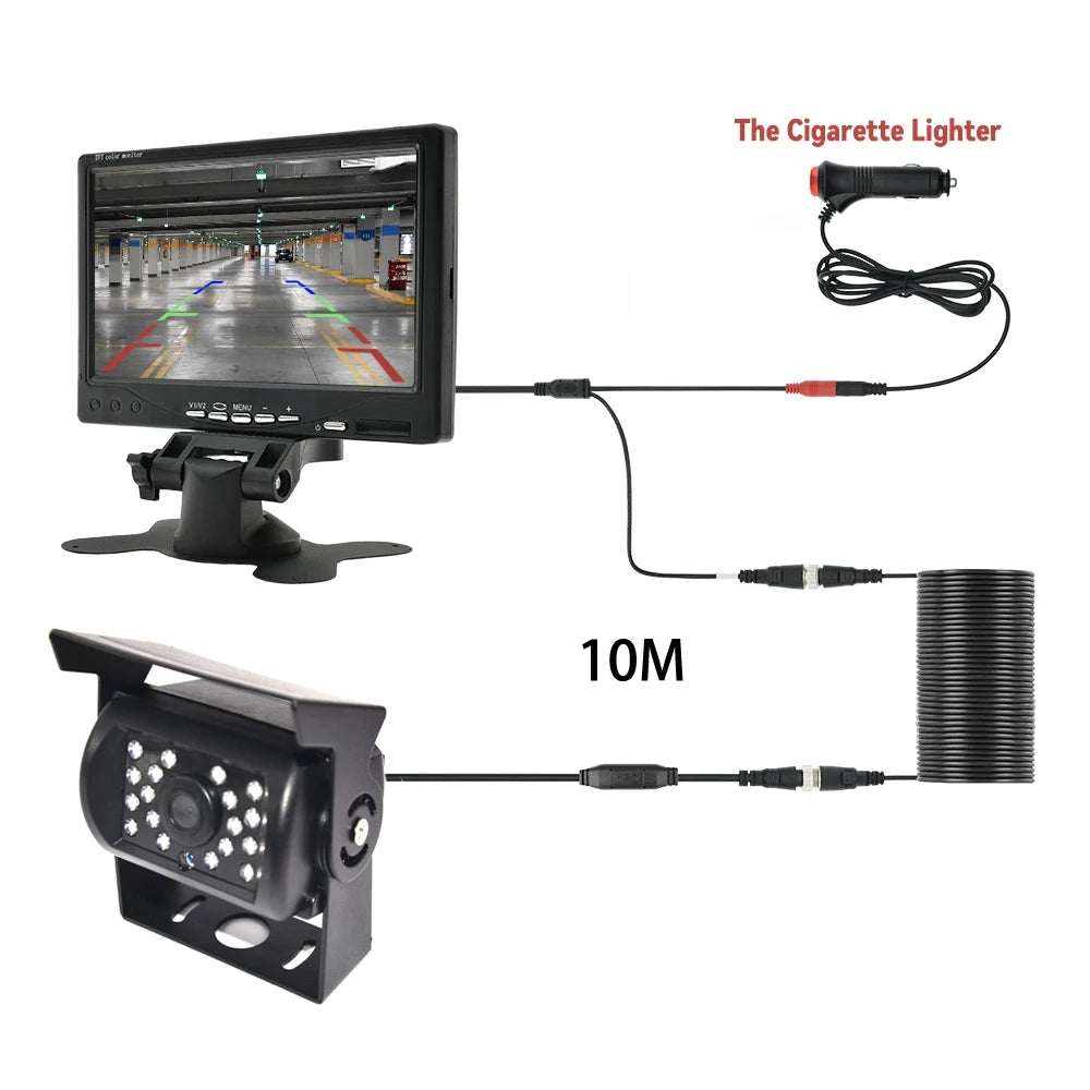 Câmara de Ré Universal com Monitor de 4,3, 5 ou 7 polegadas para Camioneta, Ecrã HD, LED, Visão Noturna, Impermeável para Estacionamento de Autocarros