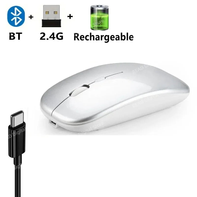 Wireless Mouse Bluetooth-Compatible Gaming Mouse (Dual Mode:BT+2.4Ghz) Ergonomic Rechargeable Mice for PC/Laptop/Macbook 