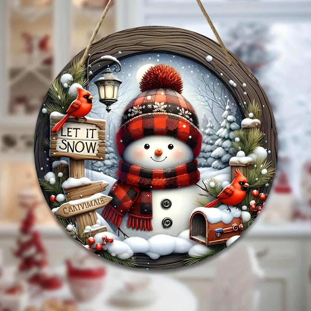 7.9" Christmas Wreath Centerpiece Decoration - Acrylic Round Holiday Wall Door Hanging Ornament Snowman Christmas Home Decor