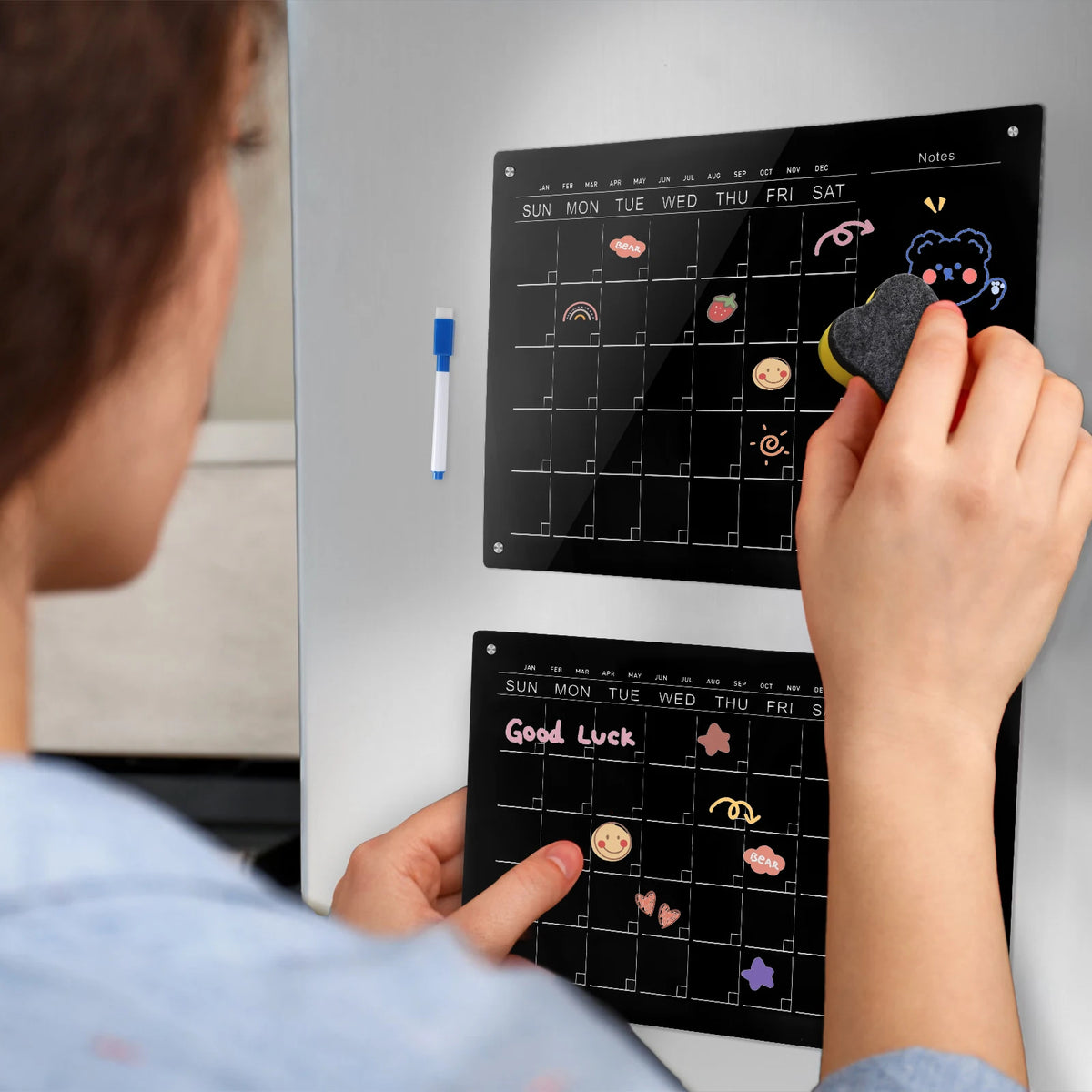Acrylic magnetická nálepka na chladničku Clear Acrylic Calendar týždenný plánovačMagnetický harmonogram Opakovane použiteľná tabuľa chladničky Správa menu gadgets