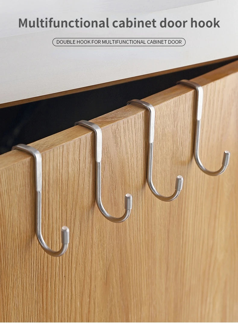 304 Stainless Steel Hook Free Punching Double S-Shape Hook Kitchen Bathroom Cabinet Door Back Type Coat Towel Storage Hanger