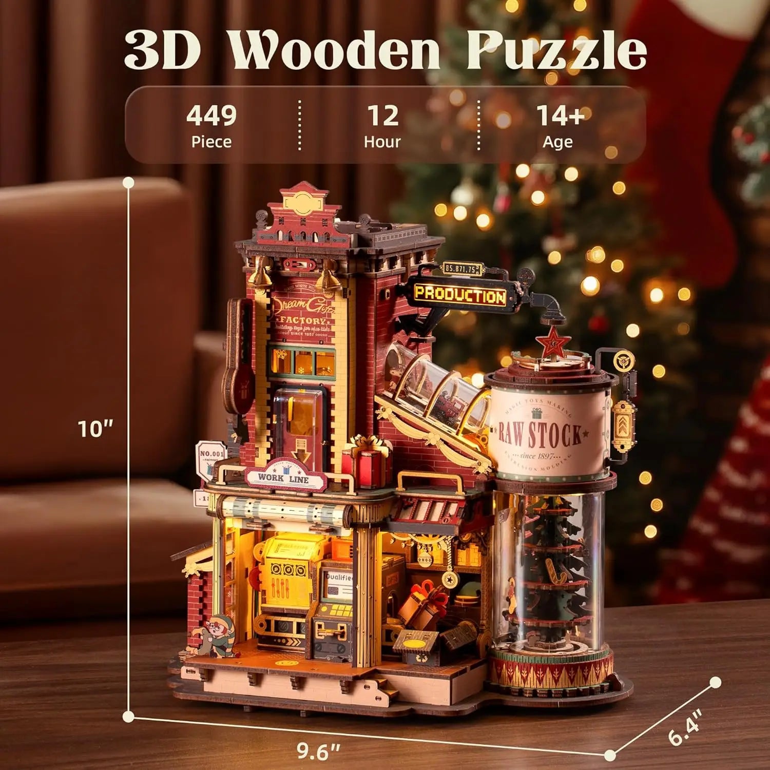 Robotime Rokr Scatola Musicale in Legno Sogno di Natale Regalo Fabbrica Puzzle 3D