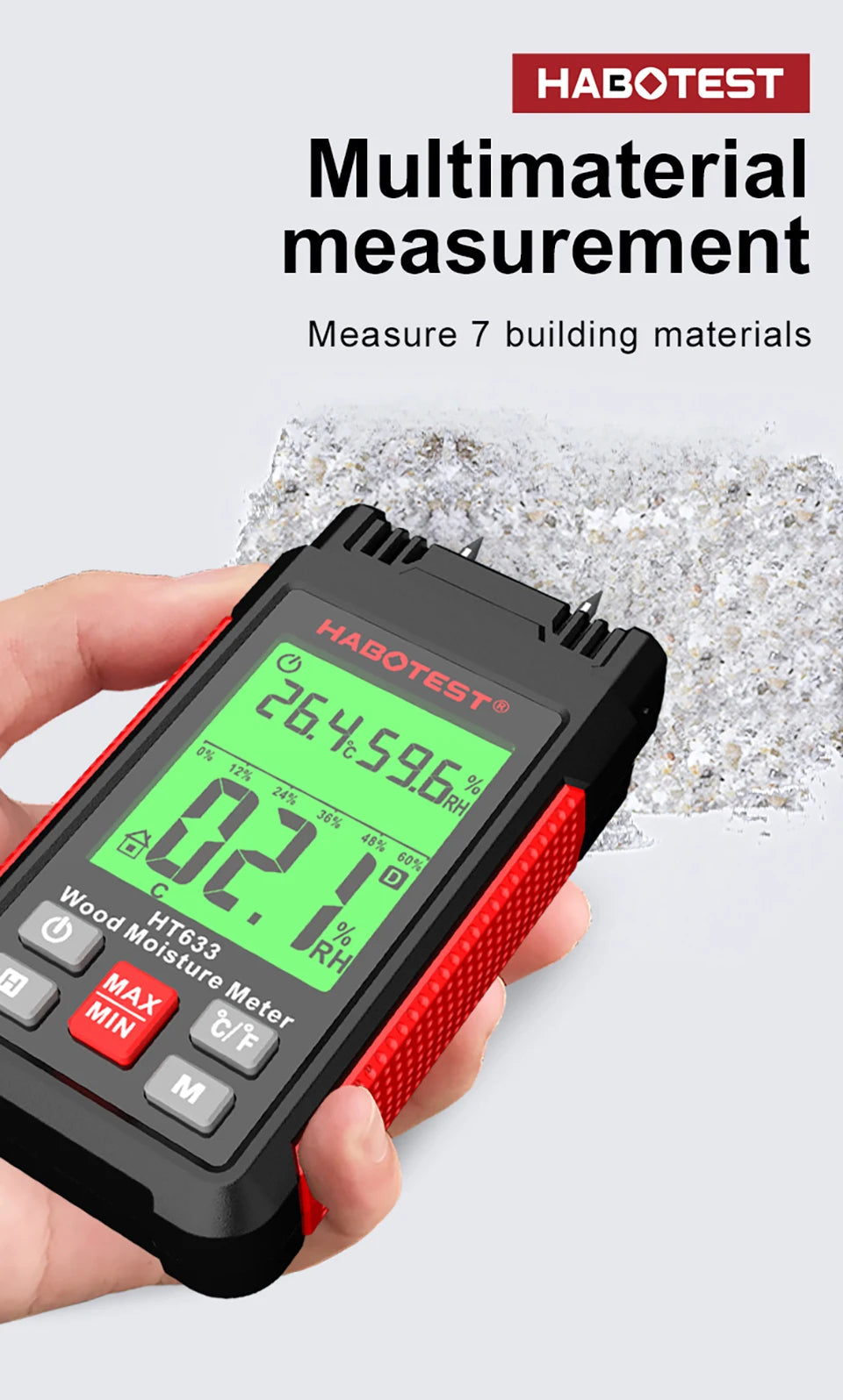 Wood Moisture Meter, Digital Humidity Meter with 3 Colours Backlit LCD,Moisture Meter Detector for Walls,Logs,Firewood,Building