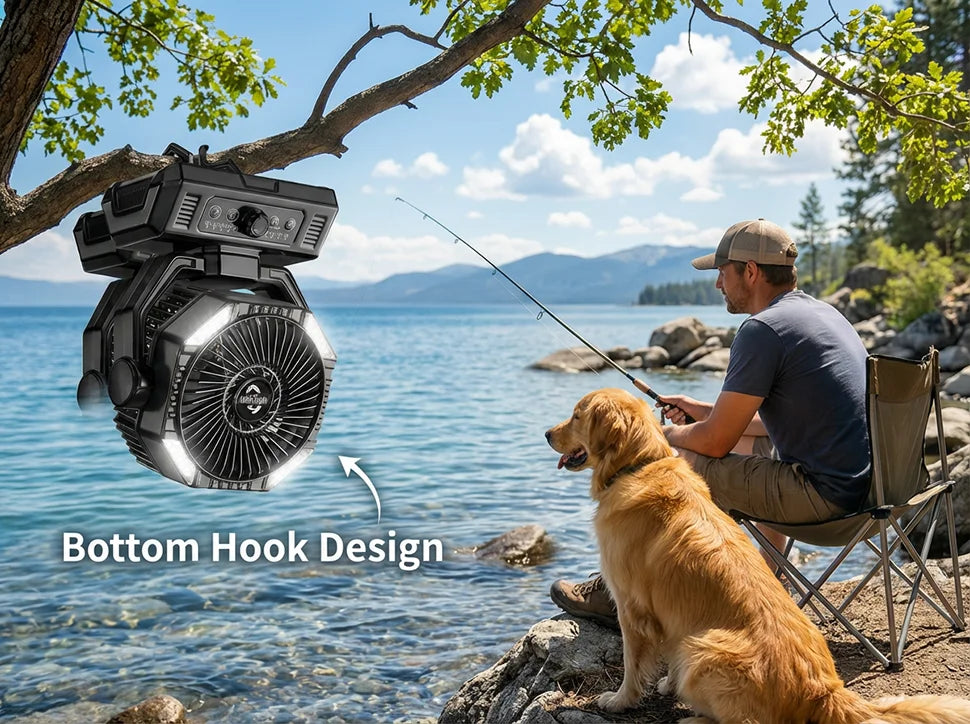 coldSky 20000mAh Camping Fan with 4 LED Lights and Remote Control 8 Speed Adjustable Rechargeable Outdoor Fan for Tent Fishing