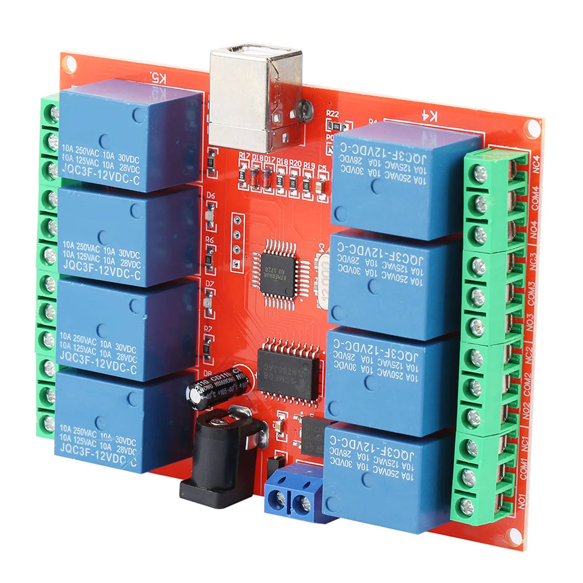 12V Eight-Channel USB Relay Controller Board, NC/COM/NO