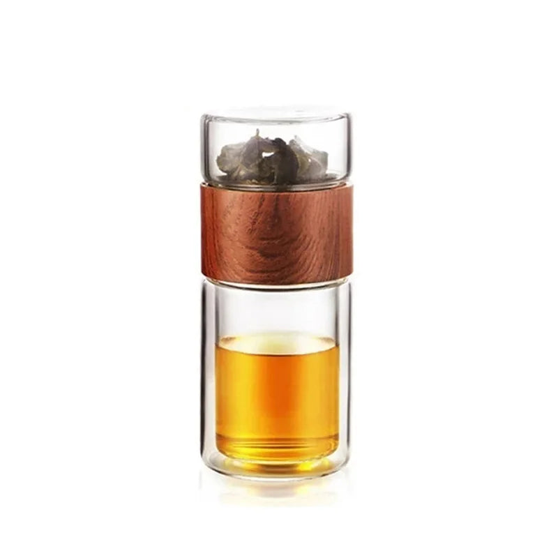 Double Wall Glass Tea Infuser Bottle, 240 ml, with Steel Filter