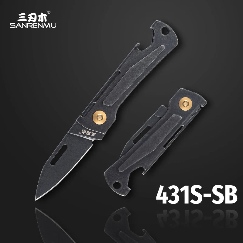 SANRENMU 431S Folding pocket knife 12C27 blade Portable EDC outdoor camping bottle opener Keychain hole knife