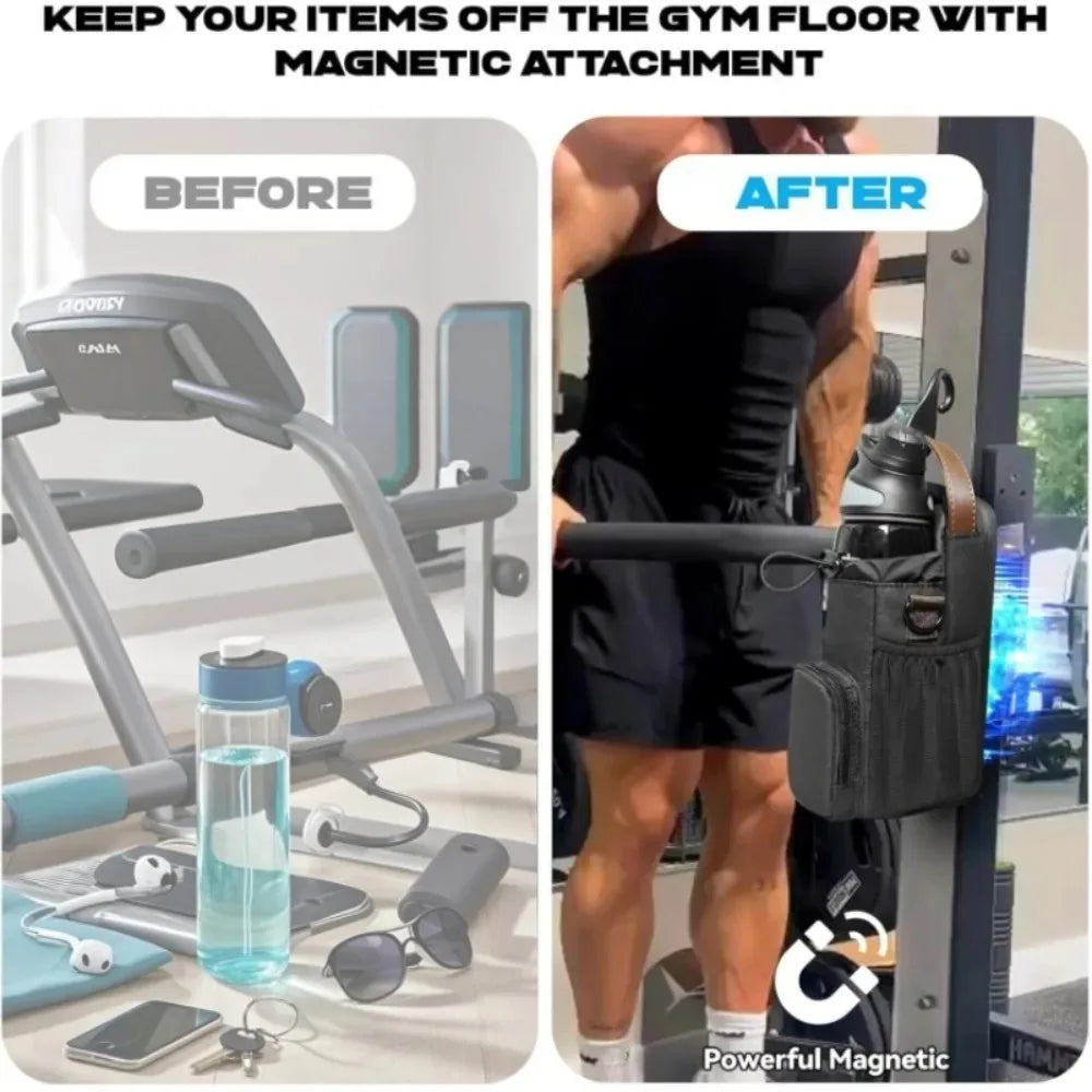 Magnetic Gym Bag with Phone Pocket and Water Bottle Pouch