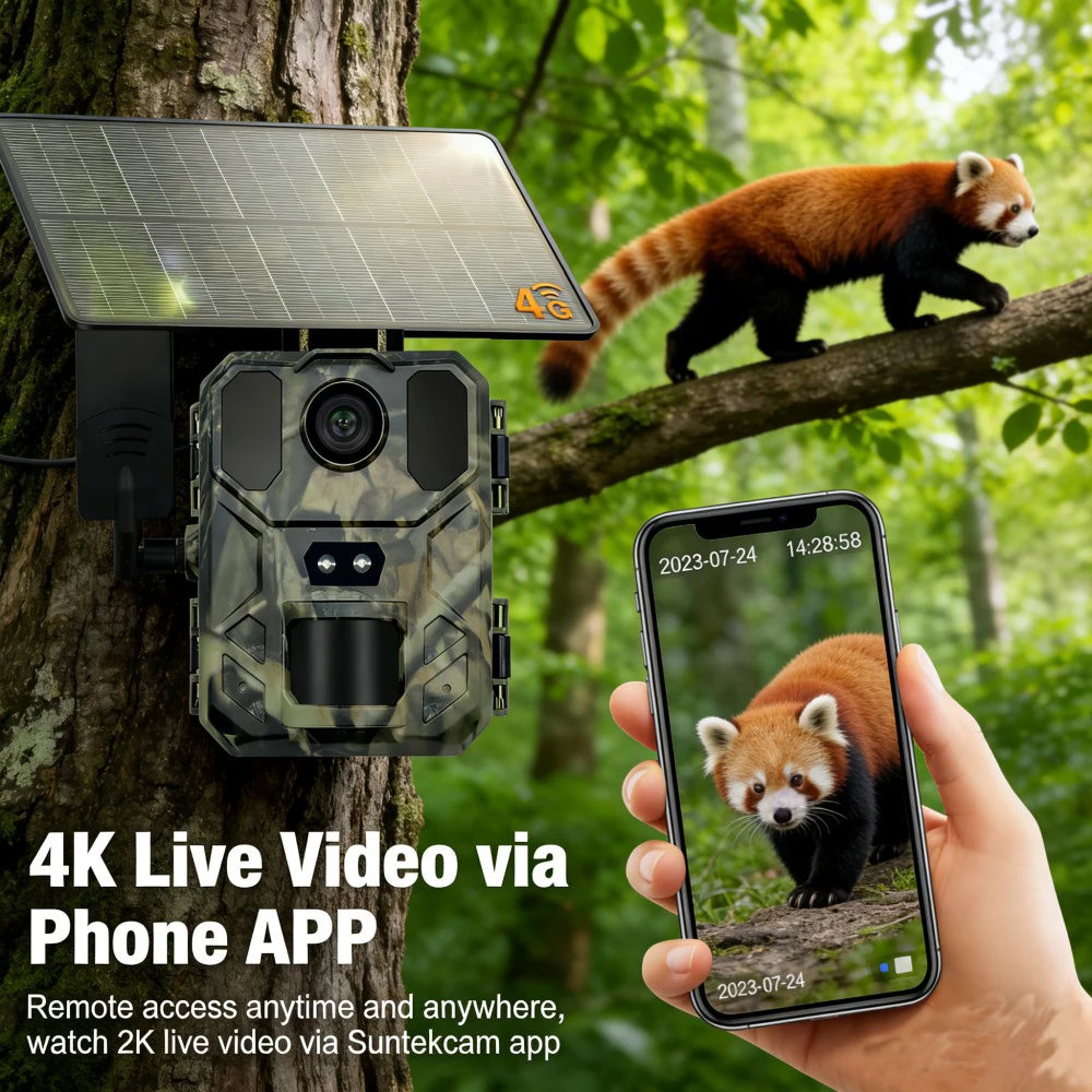 4G Solar Trail Camera with 30MP 2K Live Feed and Night Vision
