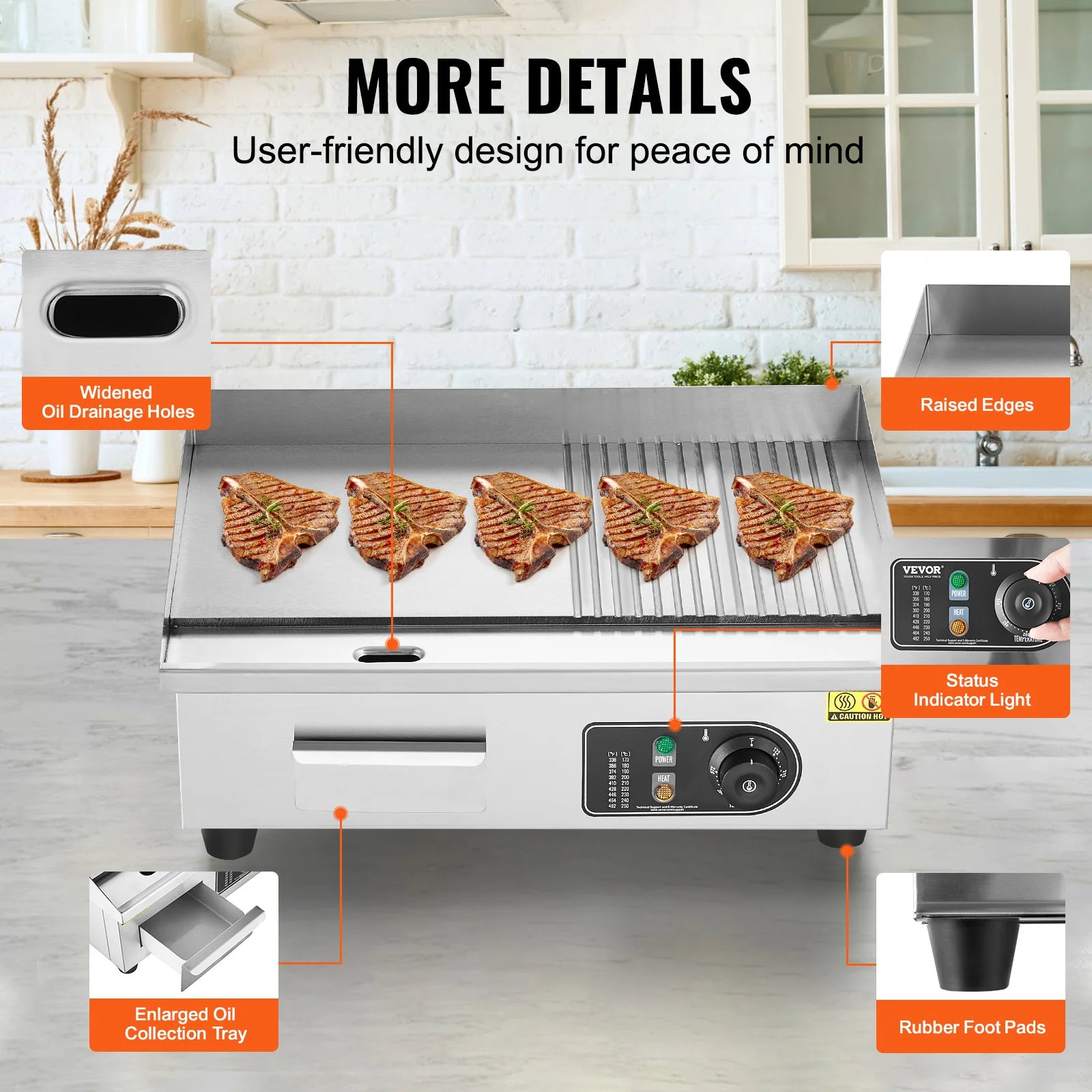 Commercial Electric Griddle 122–572°F Flat Top Countertop Grill