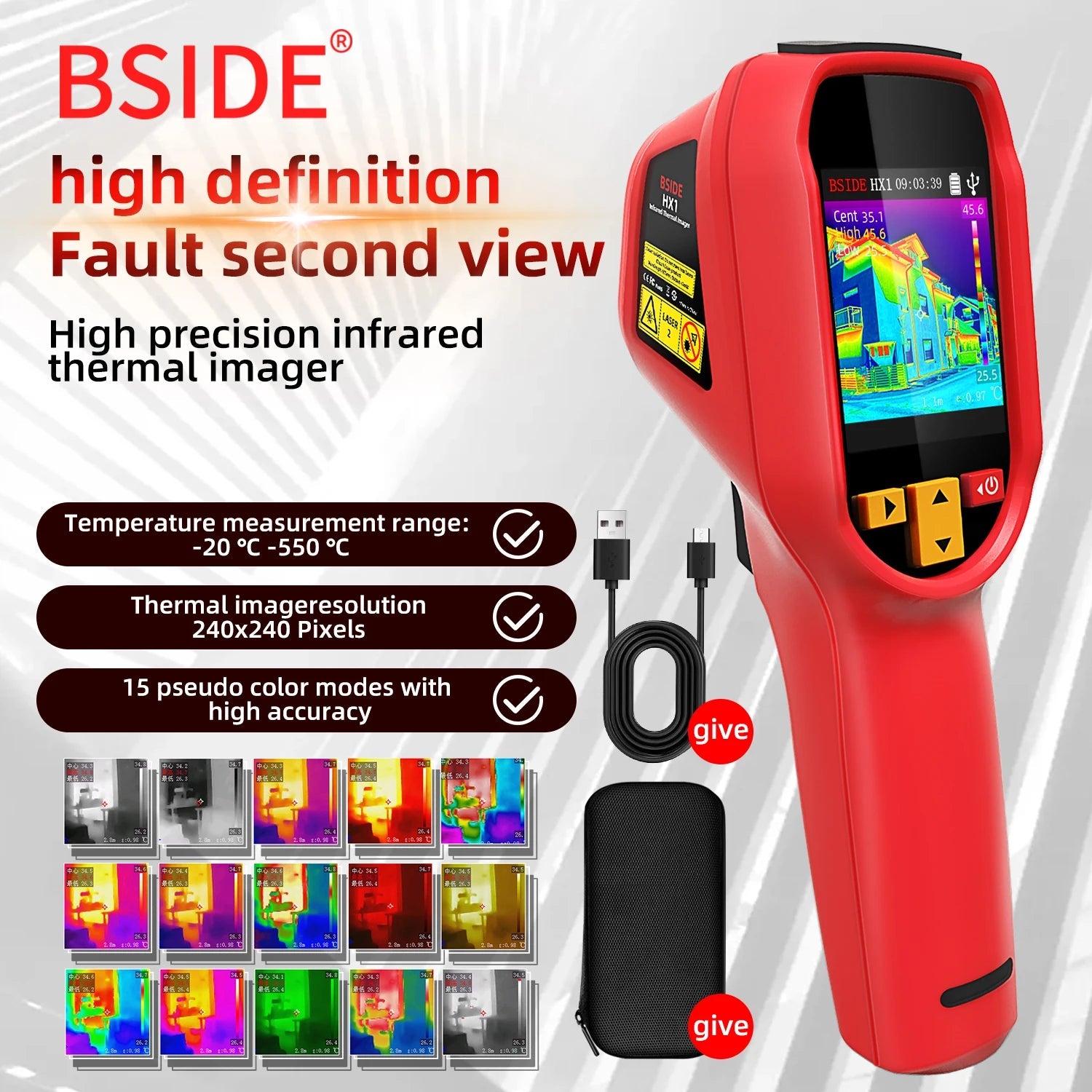 BSIDE Handheld Thermal Imaging Camera 240X240 Temperature Meter For Repair PCB Automobile Pipeline Detection Power inspection