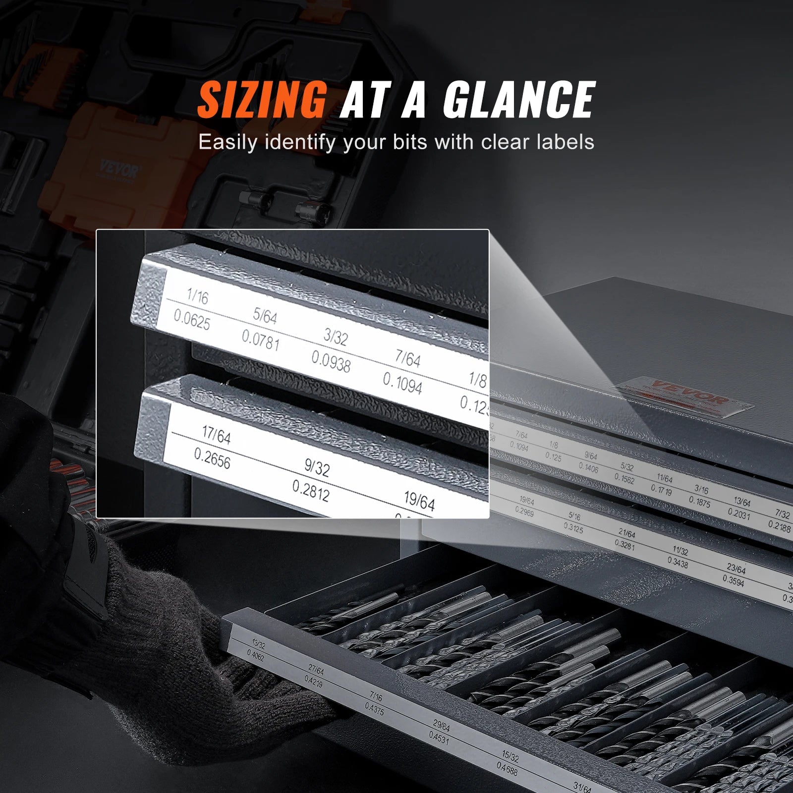 Steel Drill Bit Organizer Cabinet with Drawers and Labeled Compartments