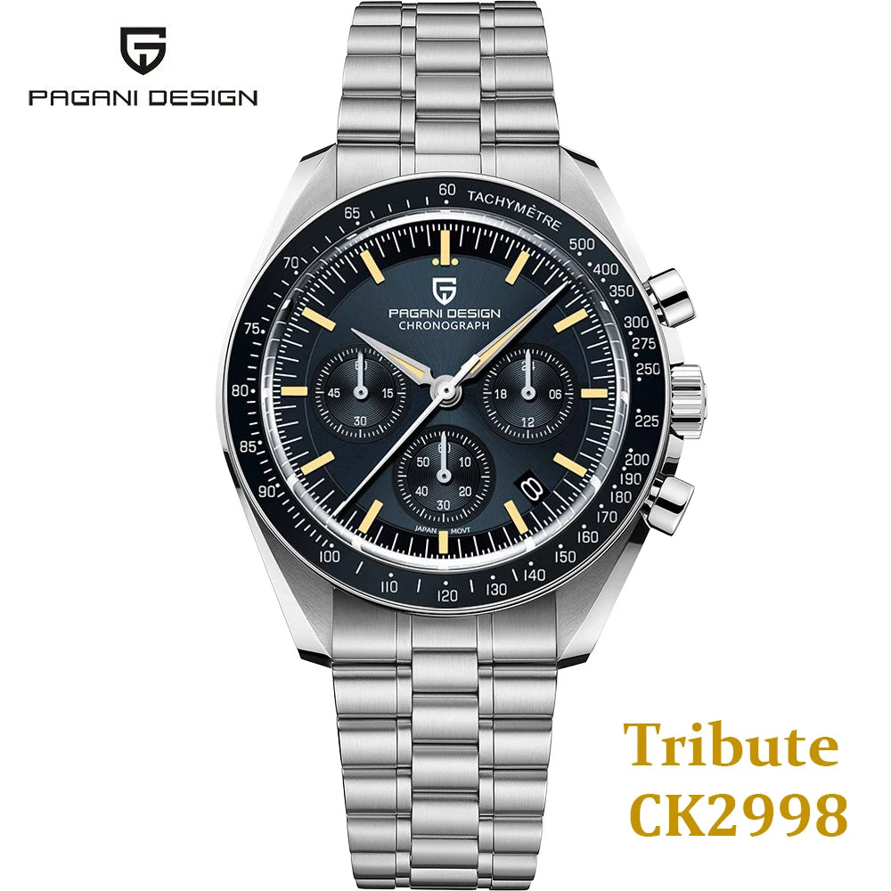 Orologio al quarzo in acciaio Pagani Design PD1701 Moonwatch Cronografo