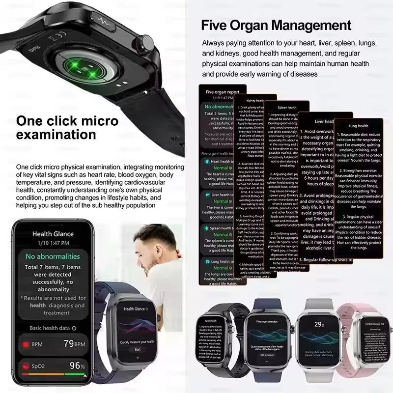 2025New Micro Physical Examination Smart Watch For Men Uric Acid Body Fat Five Organ Health Watches Bluetooth Call SmartBracelet