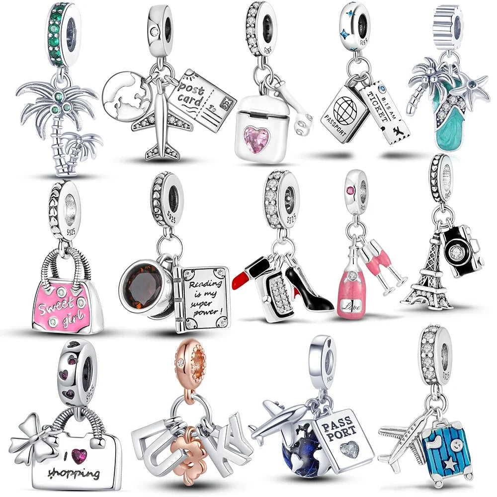 925 Silver Travel Airplane Camera Charms Fit Original Bracelet Necklace DIY Bead For Women Jewelry Making Gift