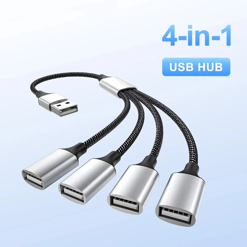 USB 2.0 Hub Splitter with USB-A or USB-C Connector
