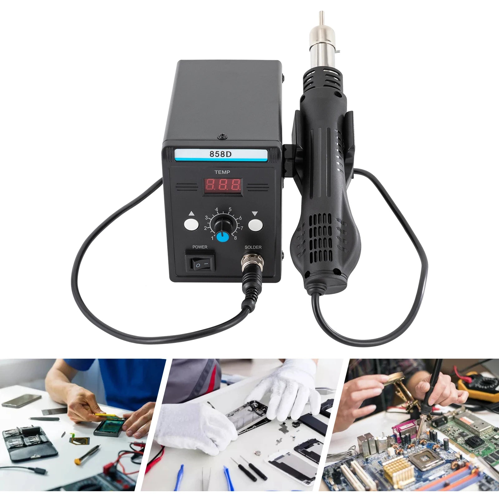 700W Hot Air Rework SMD Soldering Station With Heat Gun Set Temperature LED Screen Display For Electronics Repairs