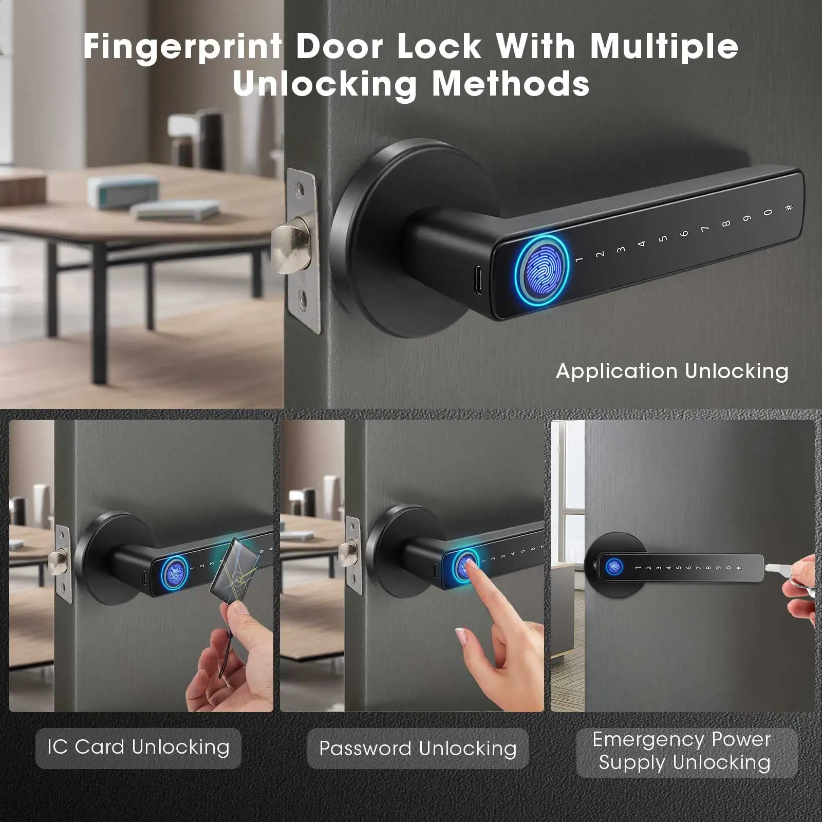 Smart Fingerprint Door Lock 6 in 1 with Touch Screen Door Handle Biometric Door Lock Keyless Entry Keypad for Home Hotel Office