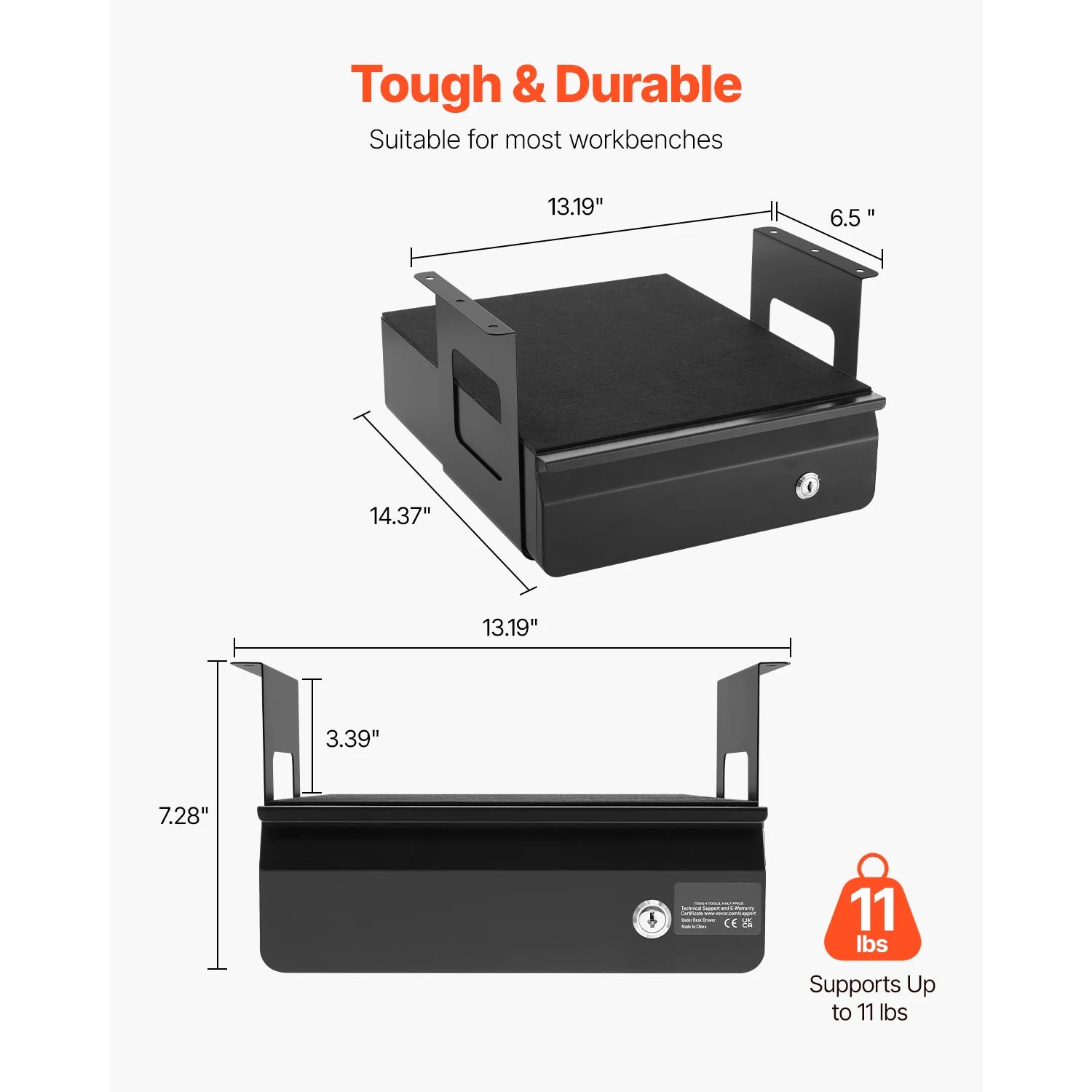 Lockable Under Desk Drawer Organizer with Slide-Out Storage