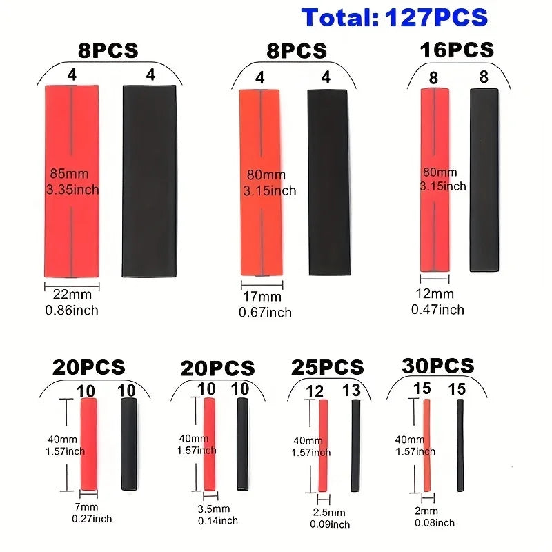 Red and Black Heat-Shrink Tubing - 127-Piece Kit
