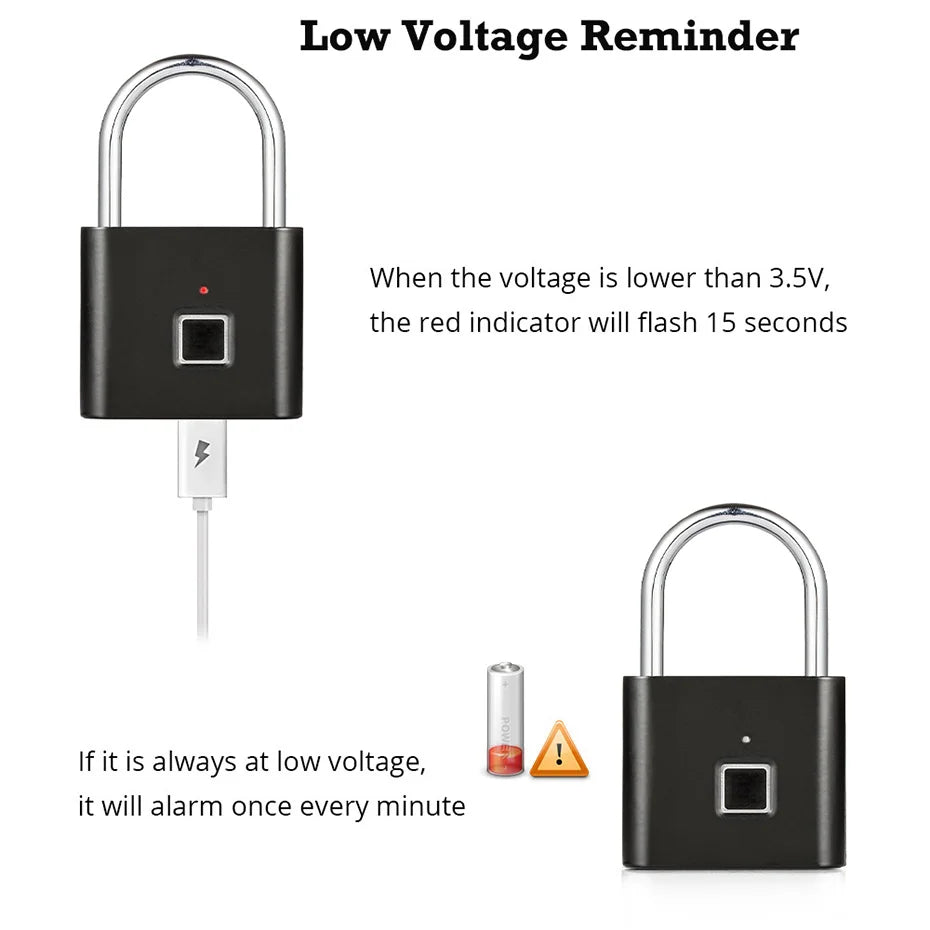 KERUI Fingerprint Lock Keyless USB Charging Smart Padlock Anti-theft Zinc Waterproof Door Lock 0.2sec Unlock Portable Door Lock