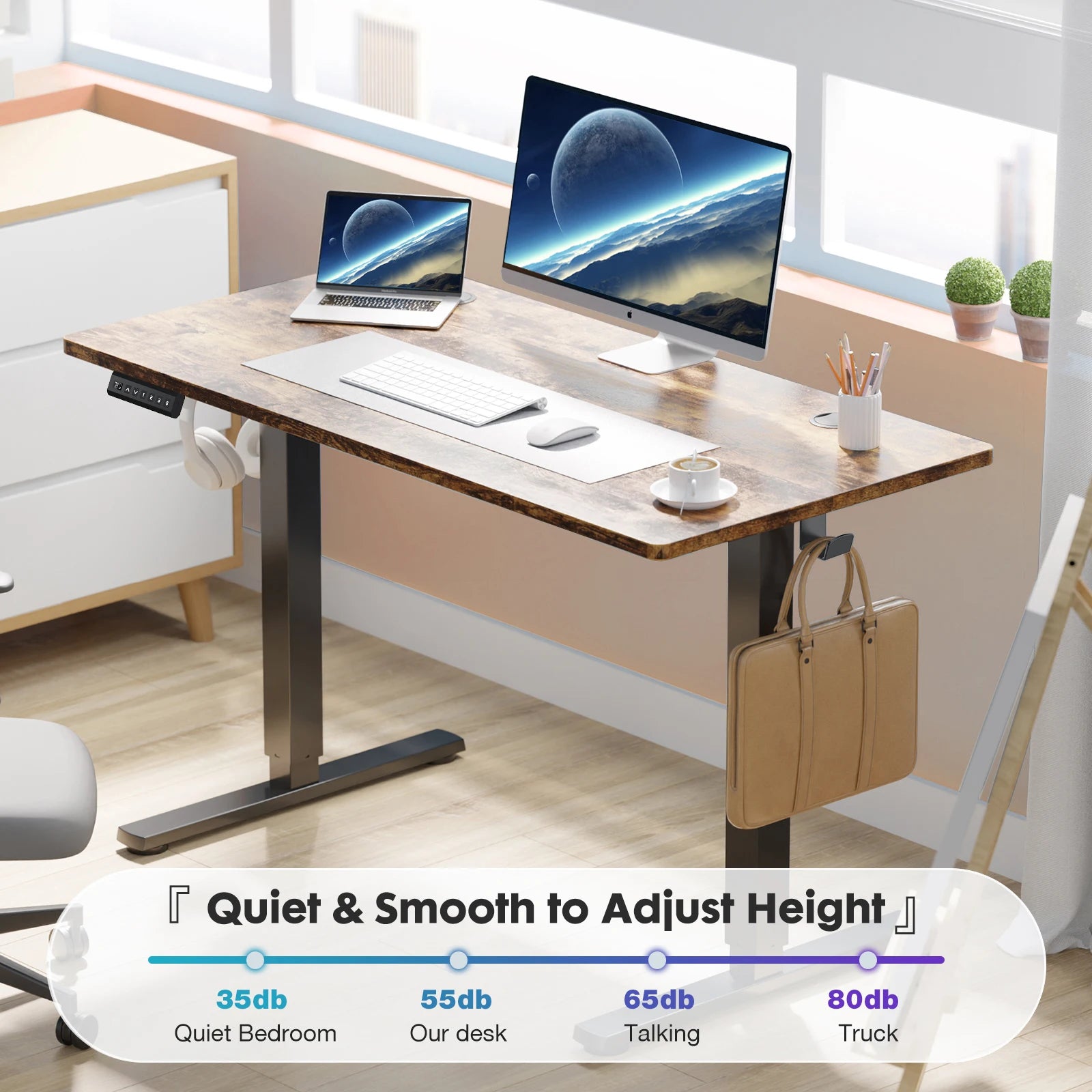Electric Height Adjustable Standing Desk 63x24 Sit Stand Workstation