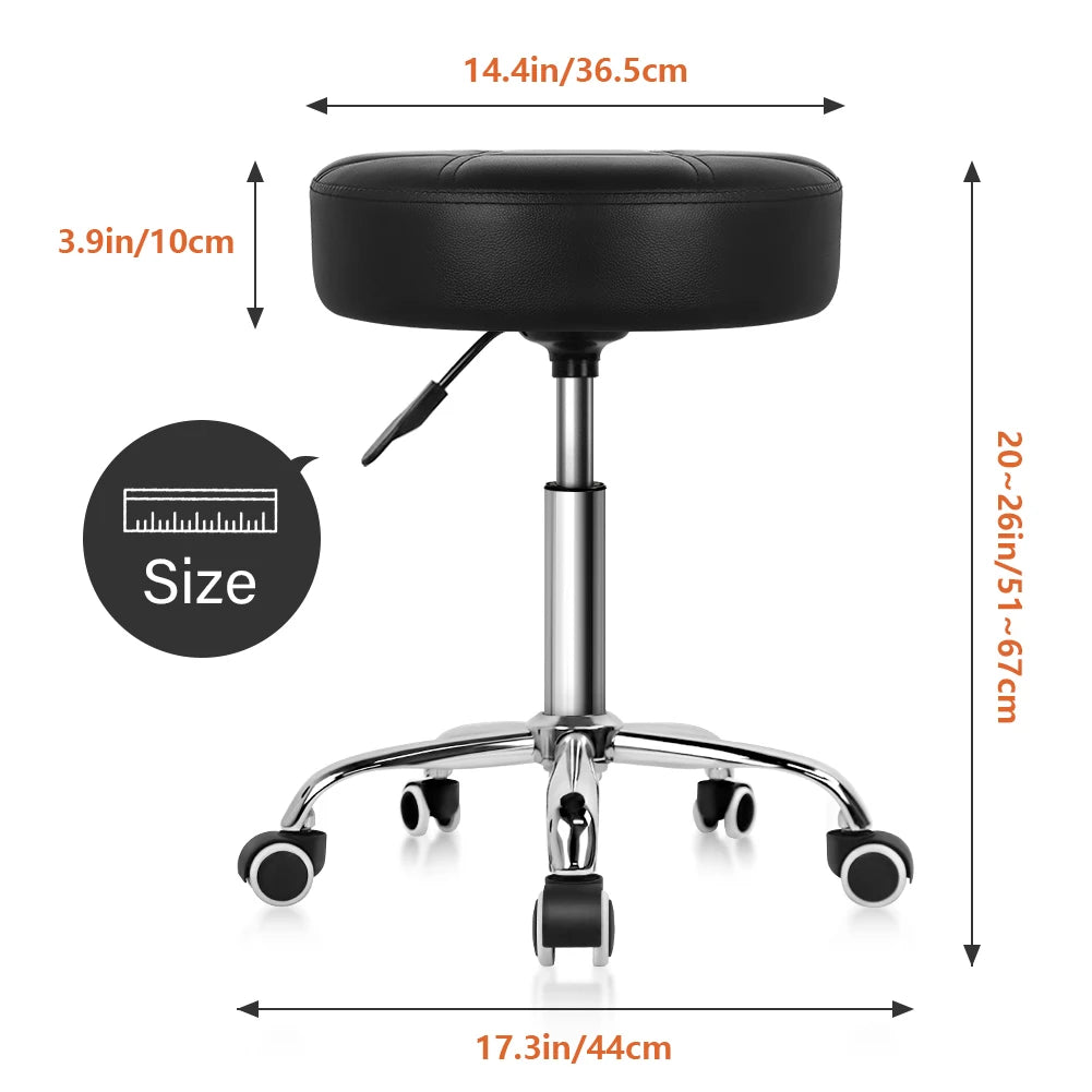 Adjustable Rolling Stool Chair with PU Leather Seat and Wheels