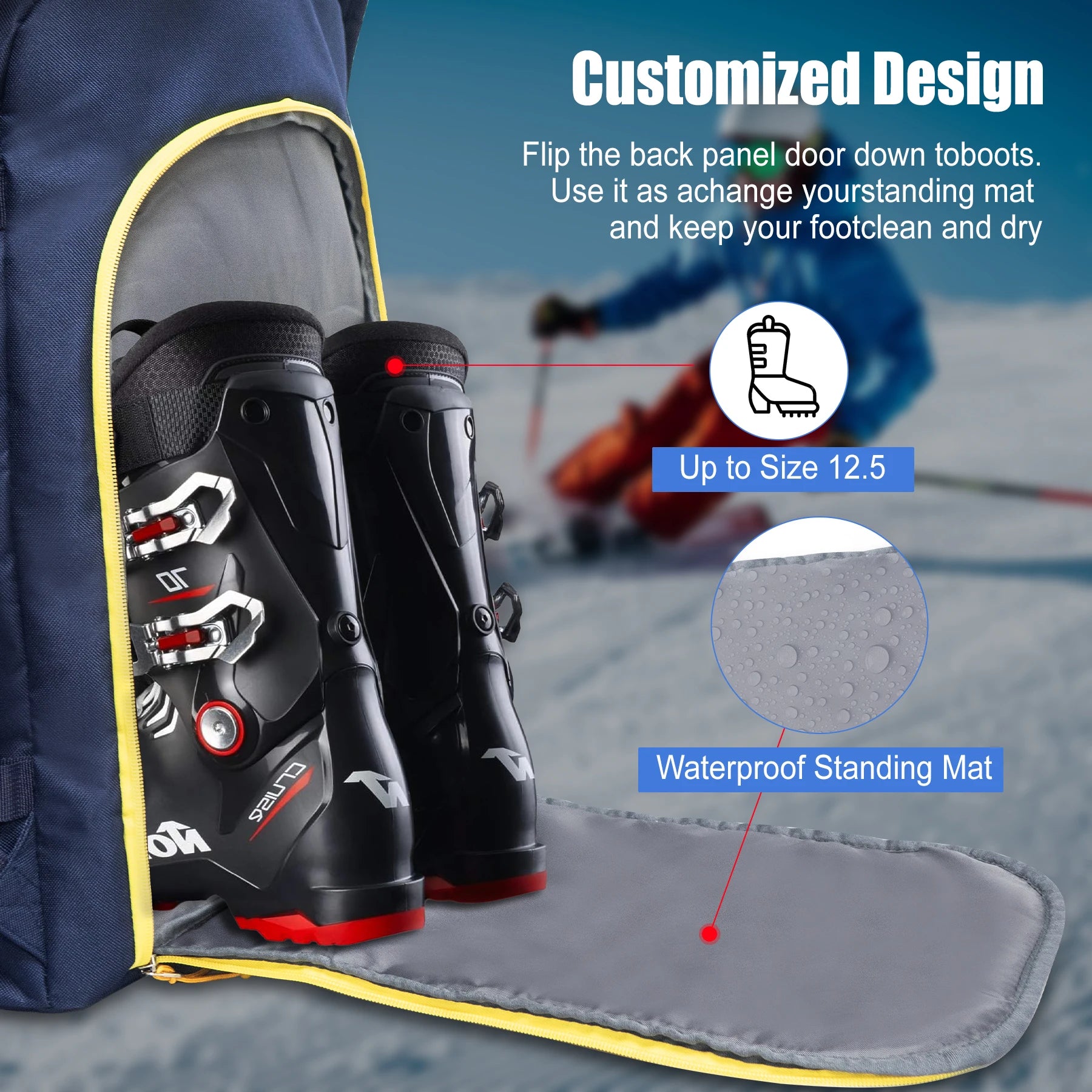 50L Ski Boot Bag Backpack for Ski Gear and Travel