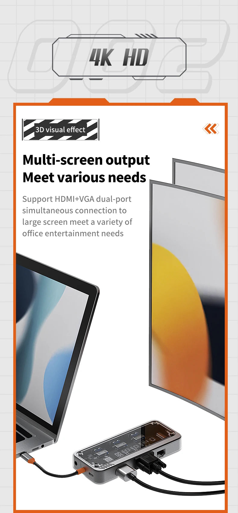 Basix USB C Hub 4K adapter HDMI, DP, VGA, Ethernet és USB portokkal