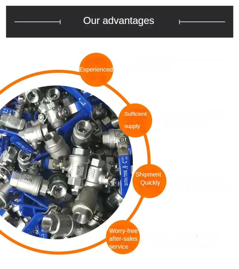 Valvola a sfera in acciaio inox con design a passaggio totale e maniglia in vinile