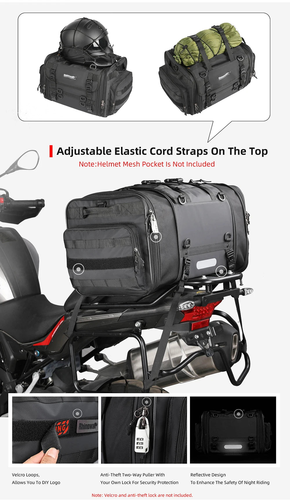 Motorcycle Tail Bag Expandable Luggage 19L–80L Rack Trunk Storage