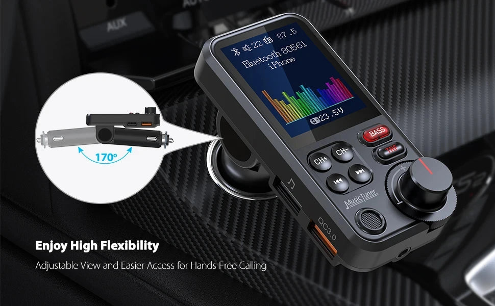 Bluetooth-yhteensopiva Auto langaton FM-lähetin radio-sovitin Nopea lataus Oikosekkaus Äänenlaatu Musiikki Auto MP3-soitin Aux QC3.0