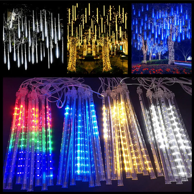 8 Tubes Meteor Shower Rain Led String Lights Street Garlands Christmas Tree Decorations for Outdoor New Year Fairy Garden Lights