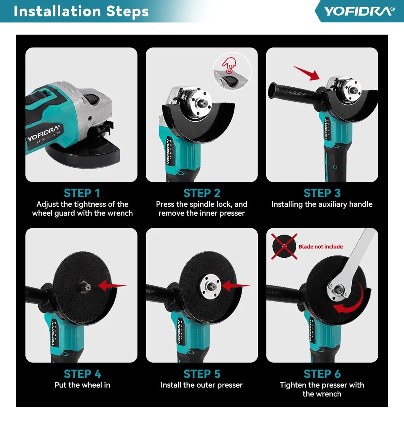 YOFIDRA 3000W 125mm Brushless Electric Angle Grinder Metal Wood Grinding Polishing Cutting Power Tool For Makita Battery Pin