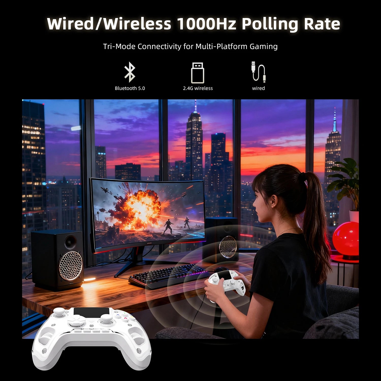 Interactive Screen Wireless Gaming Controller for PC, Steam, Linux, Android, Switch, iOS