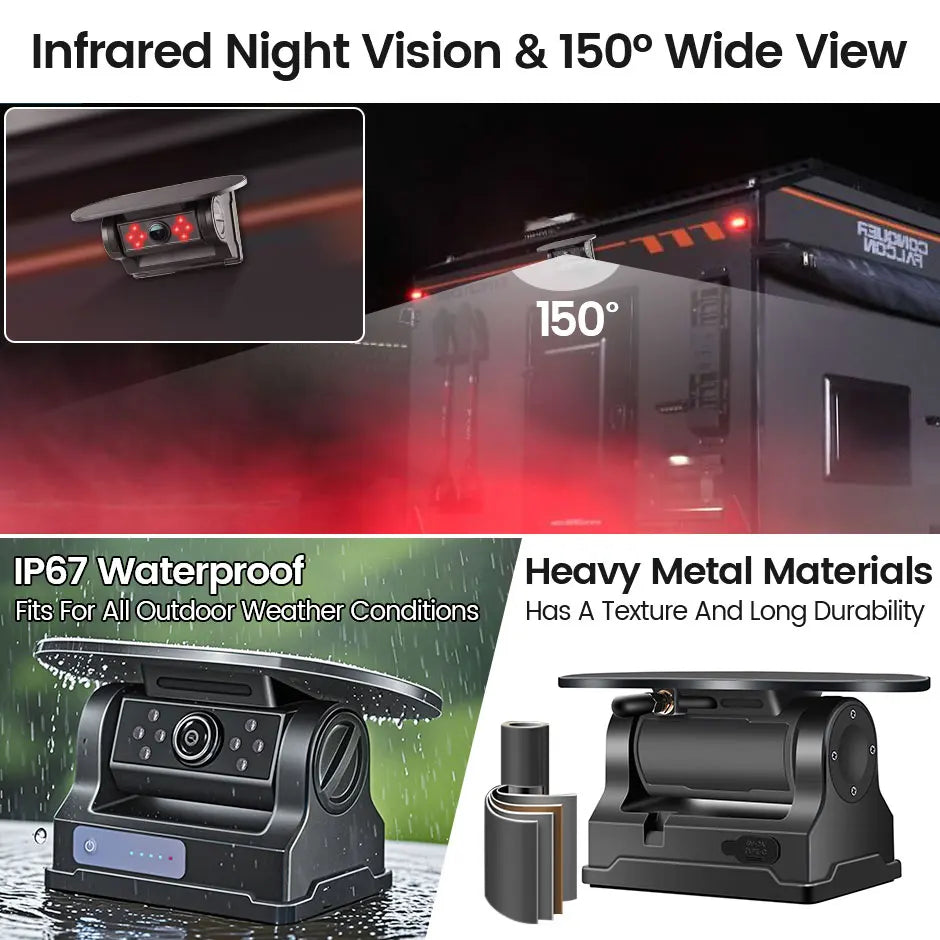 GreenYi 5G WiFi HD Solar Car Camera 100M Magnetic Base Wireless AI Blind Spot Alarm Backup For Bus Van Truck RV Front Rear View