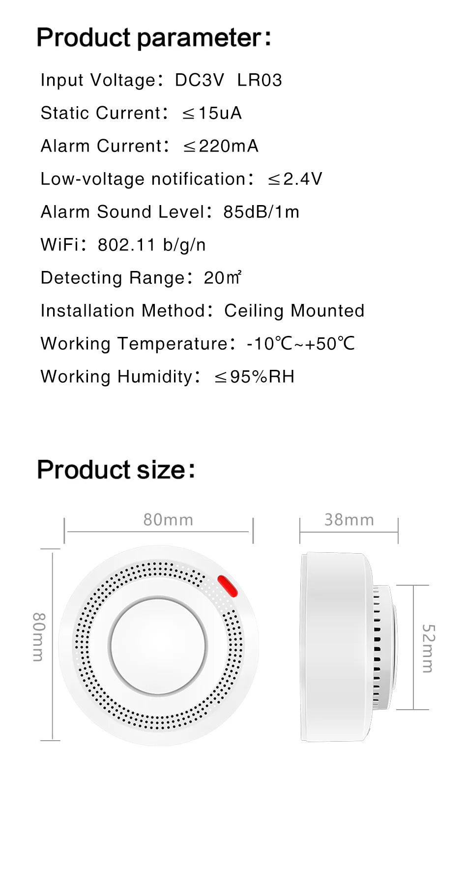 Tuya Smart WiFi Smoke Sensor Fire Protection Smoke Detector 85dB Sound Security System Firefighters Smartlife APP Control
