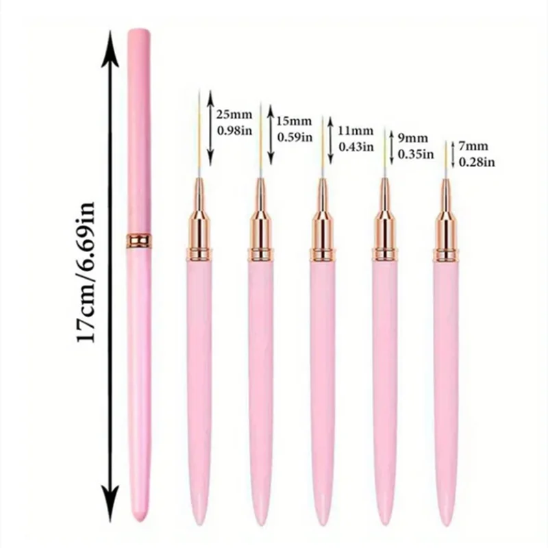 5Pcs/Set Nail Art Liner Brushes Set Elongated Lines Striping Drawing UV Gel Painting Nail Design Pen Professional Manicure Tool