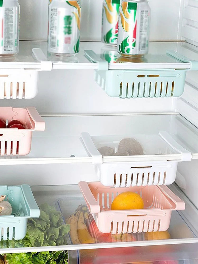 Multi Functional Refrigerator Storage Basket, Retractable Refrigerator Partition Storage Rack, Kitchen Drain