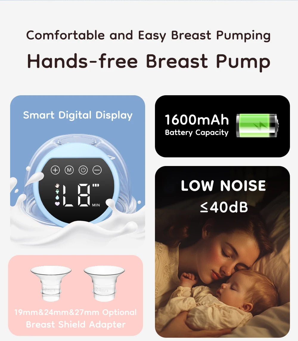 MAMIJOY Wearable Electric Breast Pumps 4 Modes 12 Levels Portable Hands Free Breast Pump Silent Comfort With 19/24mm Flange EB26