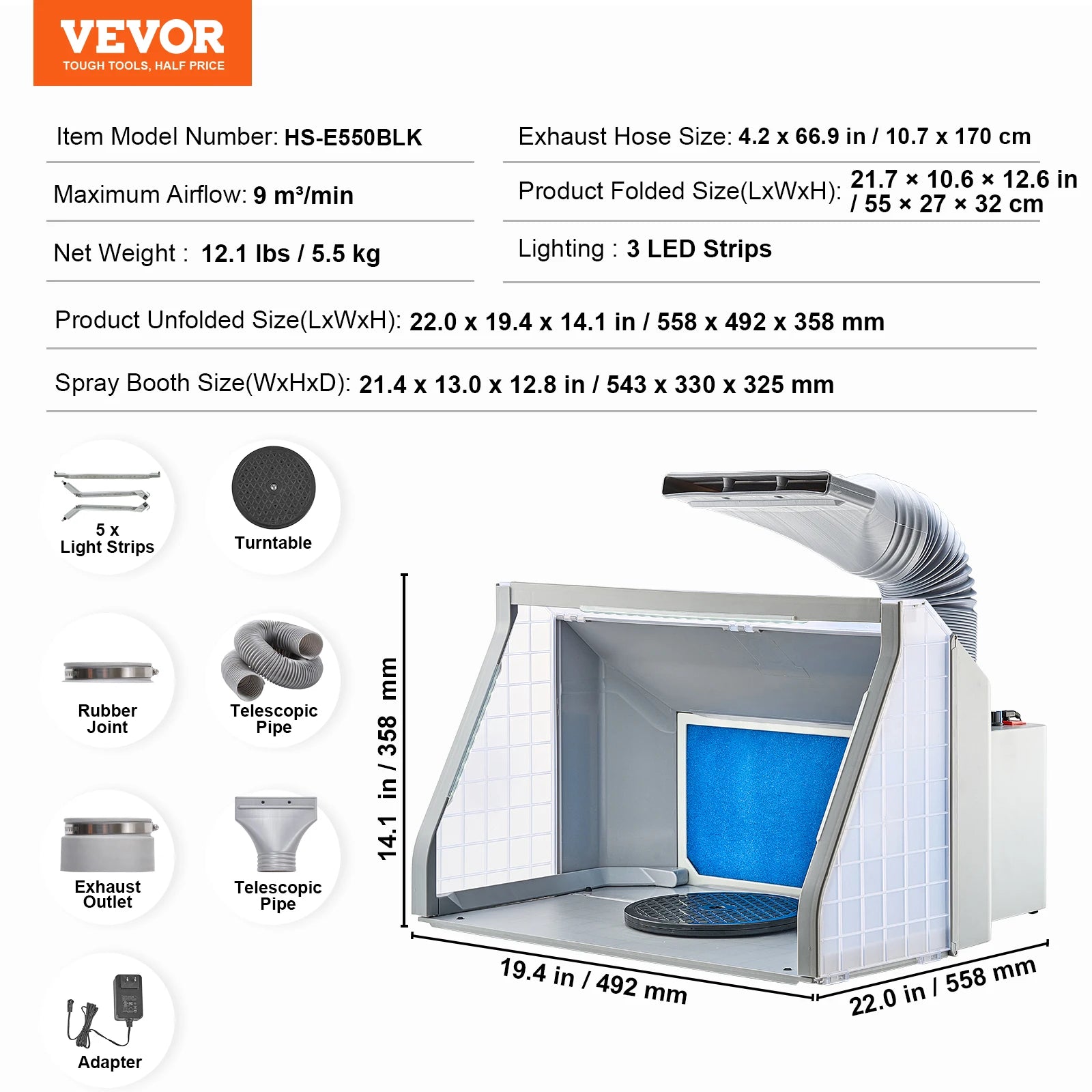 Draagbare Airbrush Spuitcabine met Dubbele Ventilatoren, LED-verlichting en Slang