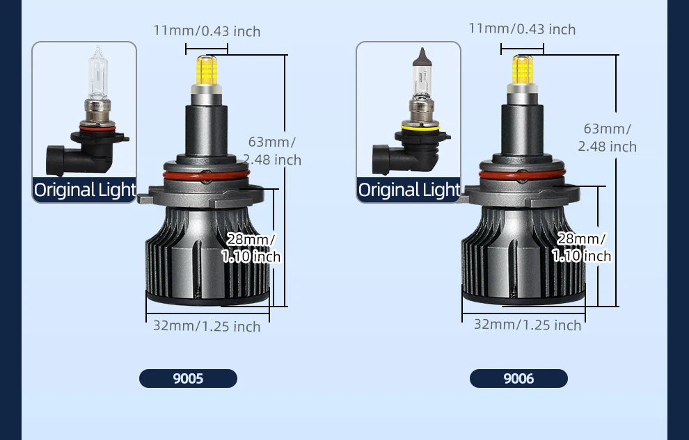 Copper Pillar 6 Sides 360 LED Headlight Bulbs H1 H7 H8 H11 9005 HB3 9006 HB4 9012 HIR2 6000K Super White For Car Headlight Light