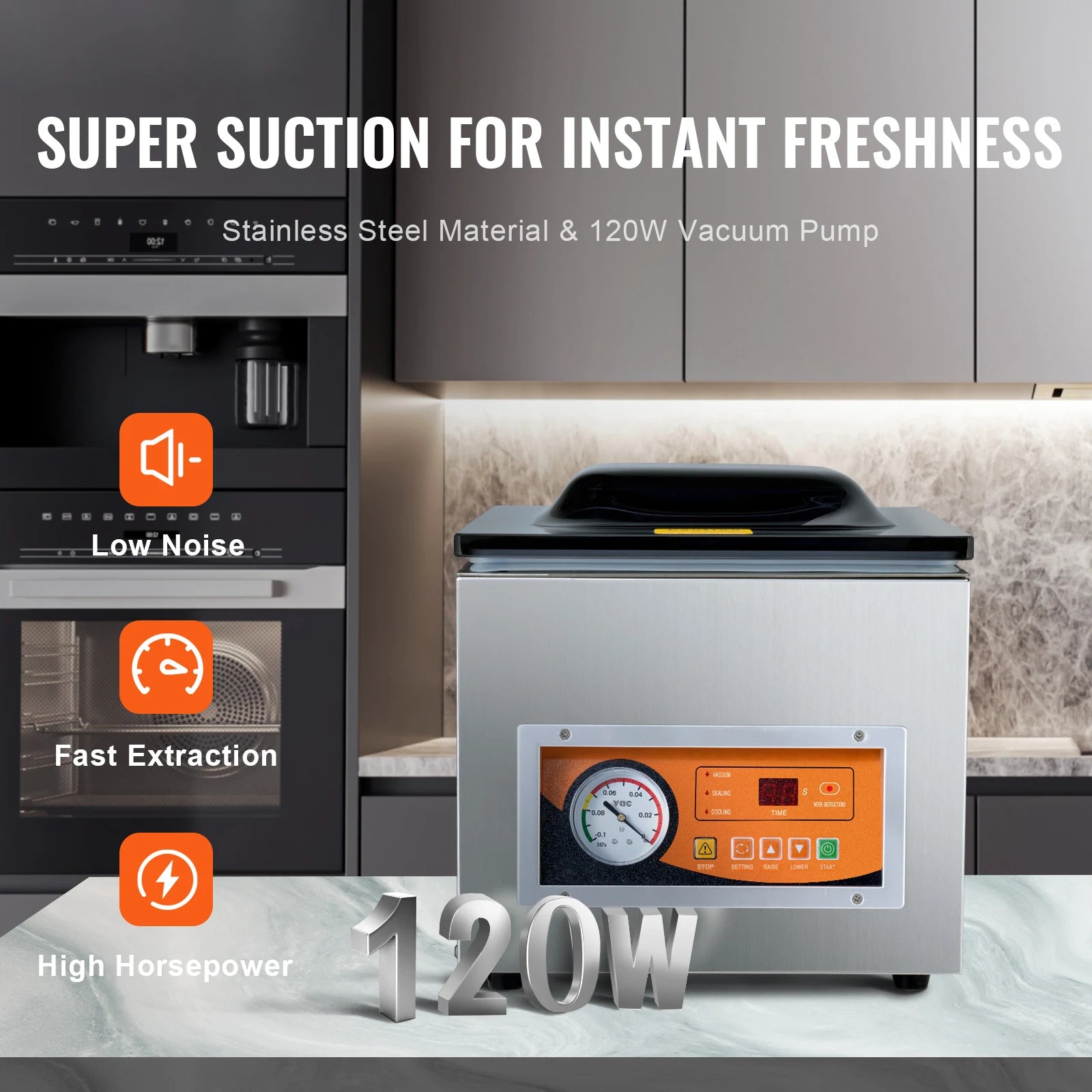 SucceBuy DZ-260S Chamber Vacuum Sealer 260W Vacuum Packing Machine with 10.2" Sealing Length for Wet Foods Meats Home Kitchen