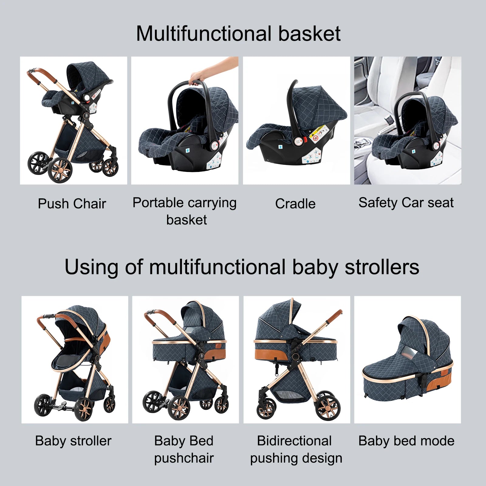 Baby Stroller 3‑in‑1 Lightweight Multifunction Carriage for Newborns