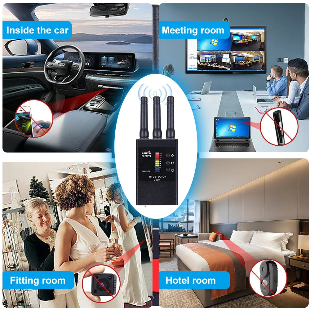 Portable G638 Professional Anti Spy Wireless RF Signal Detector, Hidden Camera Scanner, GPS Tracker, GSM Bug Finders