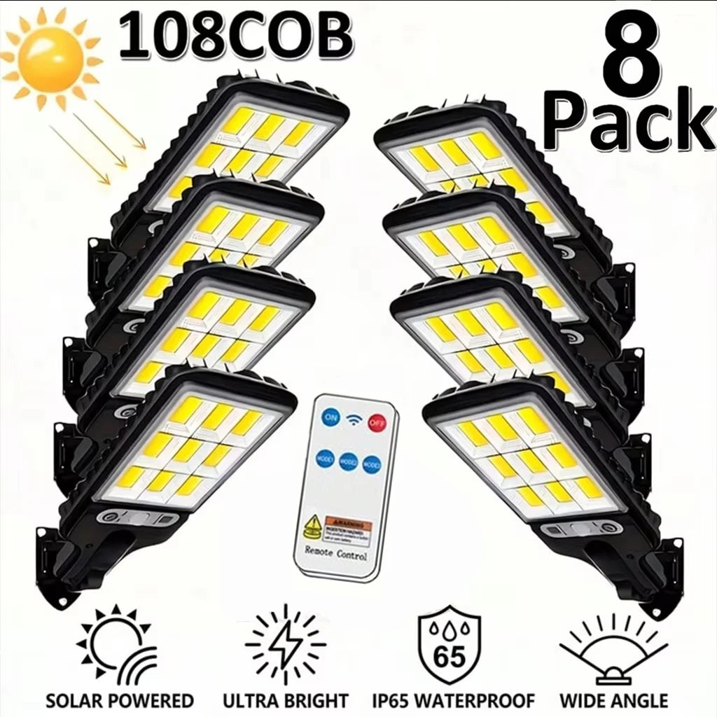 Solar Outdoor Motion Sensor Wall Light, 108 LED, Remote Control, IP65 Waterproof