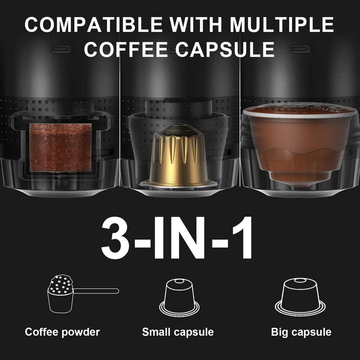 Portable Rechargeable Espresso Maker for Capsules & Ground Coffee