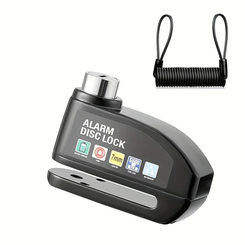 Candado de disco de alarma con línea de recordatorio, motocicleta, scooter, bicicleta, aleación de aluminio, candado de seguridad antirrobo, protección antirrobo, candado de disco con cable de acero