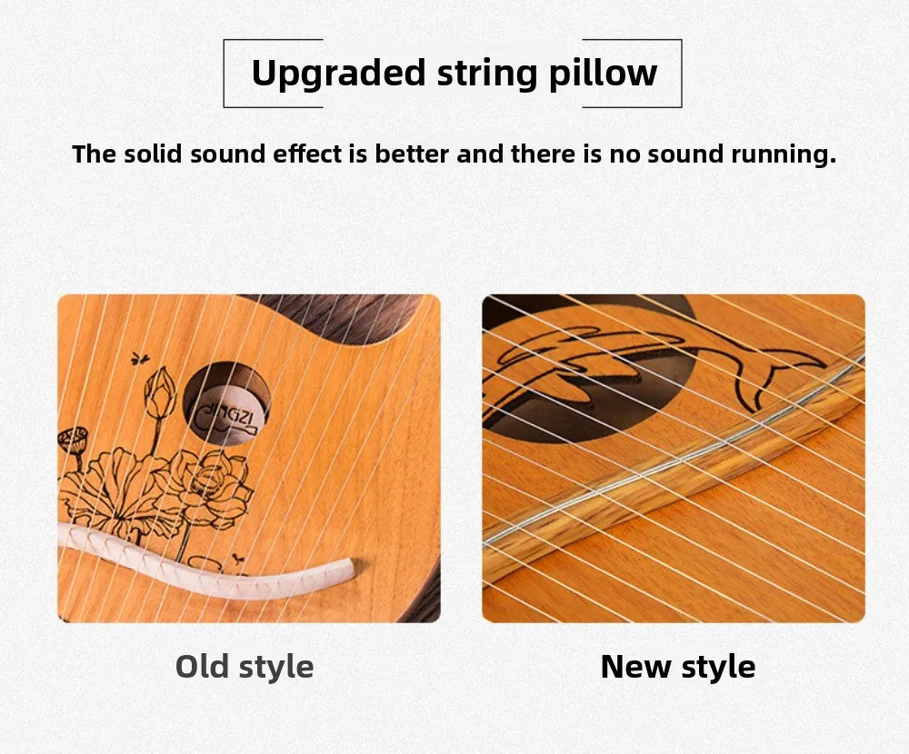 Mahogany Lyre Harp - String and Tuning Options